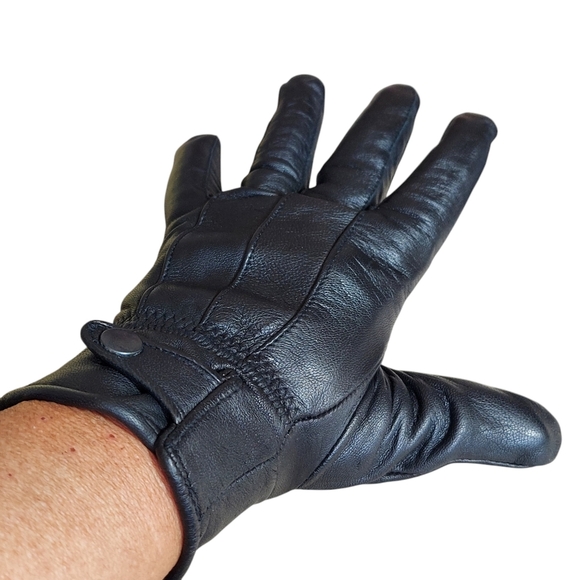 3M Thinsulate Black Leather Fleece Lined Sports Gloves Elasticized Snap Closure - Picture 16 of 16